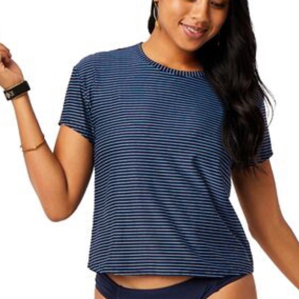 Medium Blue and Black Striped Top by Zara